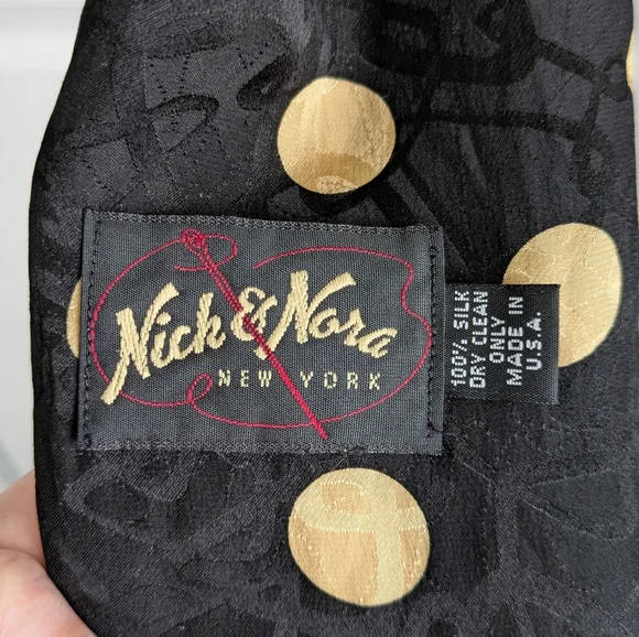 Nick and Nora Black and Gold Silk Polka Dot Scarf - Picture 2 of 8